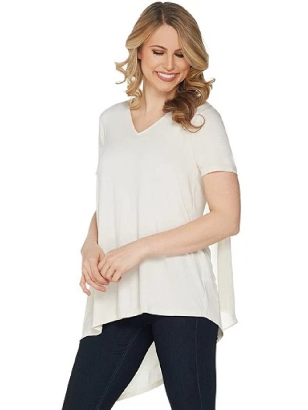 Lisa Rinna V-Neck Top Shirt with Chiffon Detail Shirt IVORY MEDIUM A303168